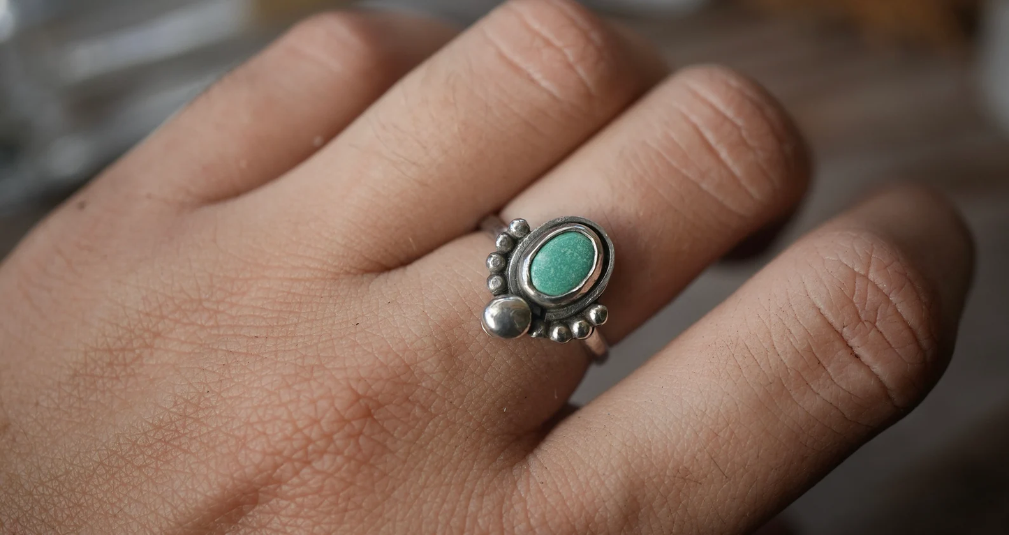 Turquoise Boho Style Sterling Silver Ring || Minimalist Turquoise Ring || Handmade Turquoise Ring