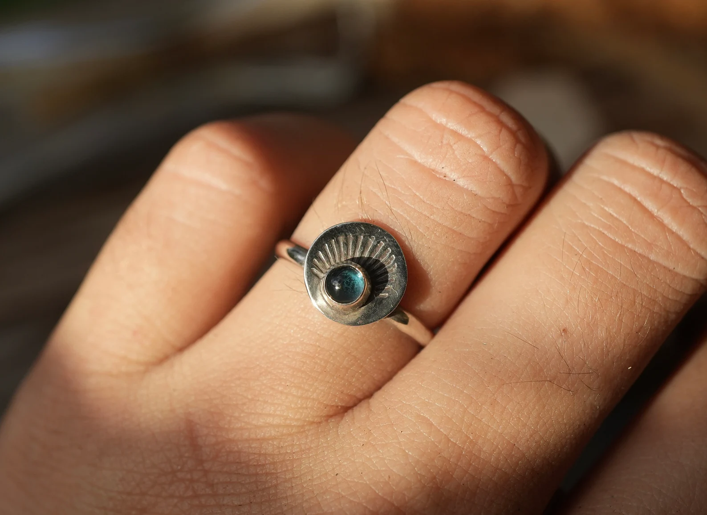 Blue Topaz Sunburst Silver Ring