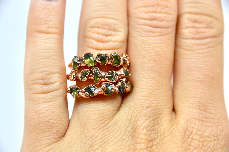 Muli-Stone Raw Peridot Ring || August Birthstone