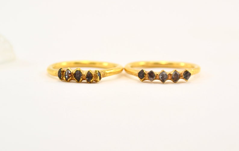 Gold Multi-Herkimer Diamond Ring || April Birthstone
