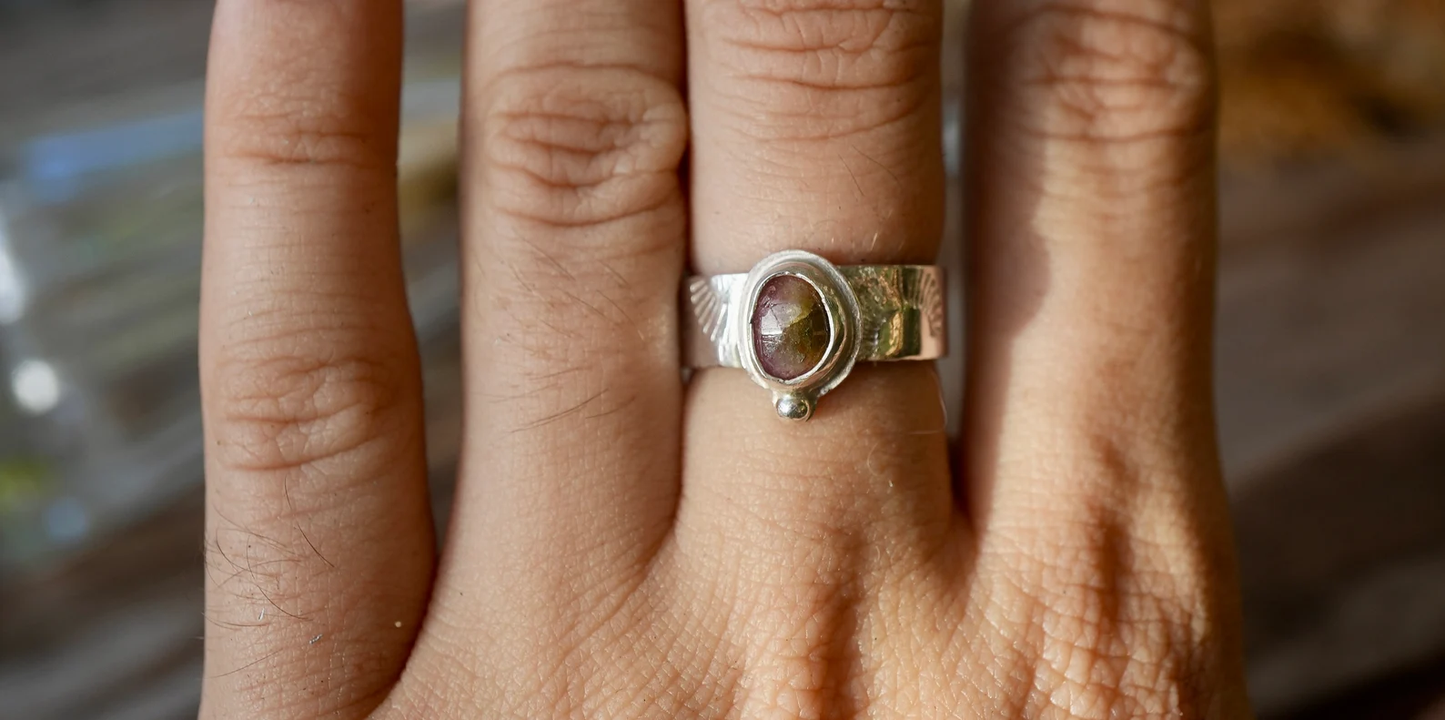 Solar Rose Cut Watermelon Tourmaline Ring