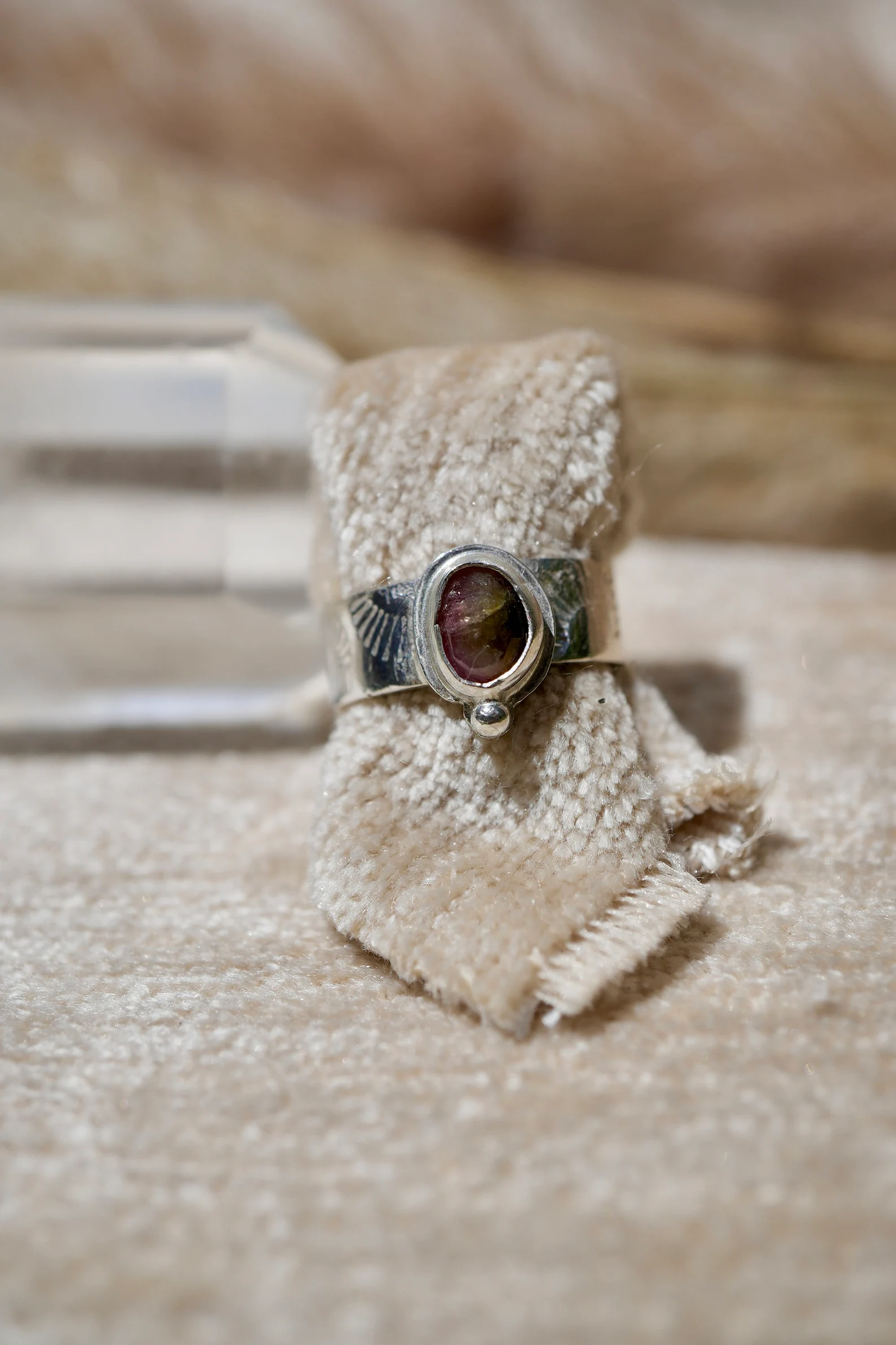 Solar Rose Cut Watermelon Tourmaline Ring