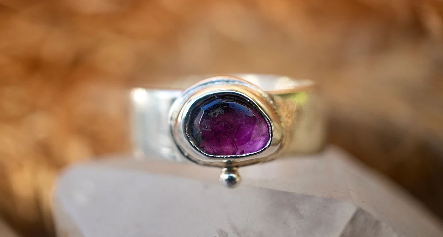 925 Silver Watermelon Tourmaline Statement Ring || Boho Pink Tourmaline Ring ||  Rose Cut watermelon Tourmaline