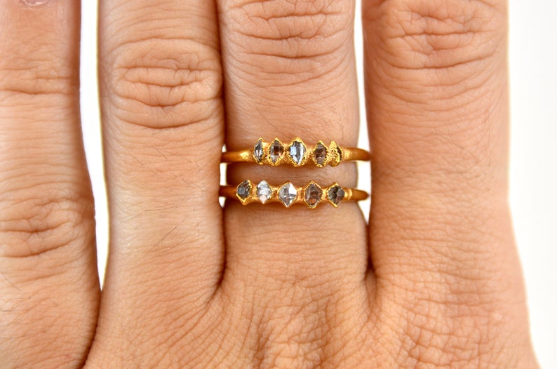 Gold Multi-Herkimer Diamond Ring || April Birthstone