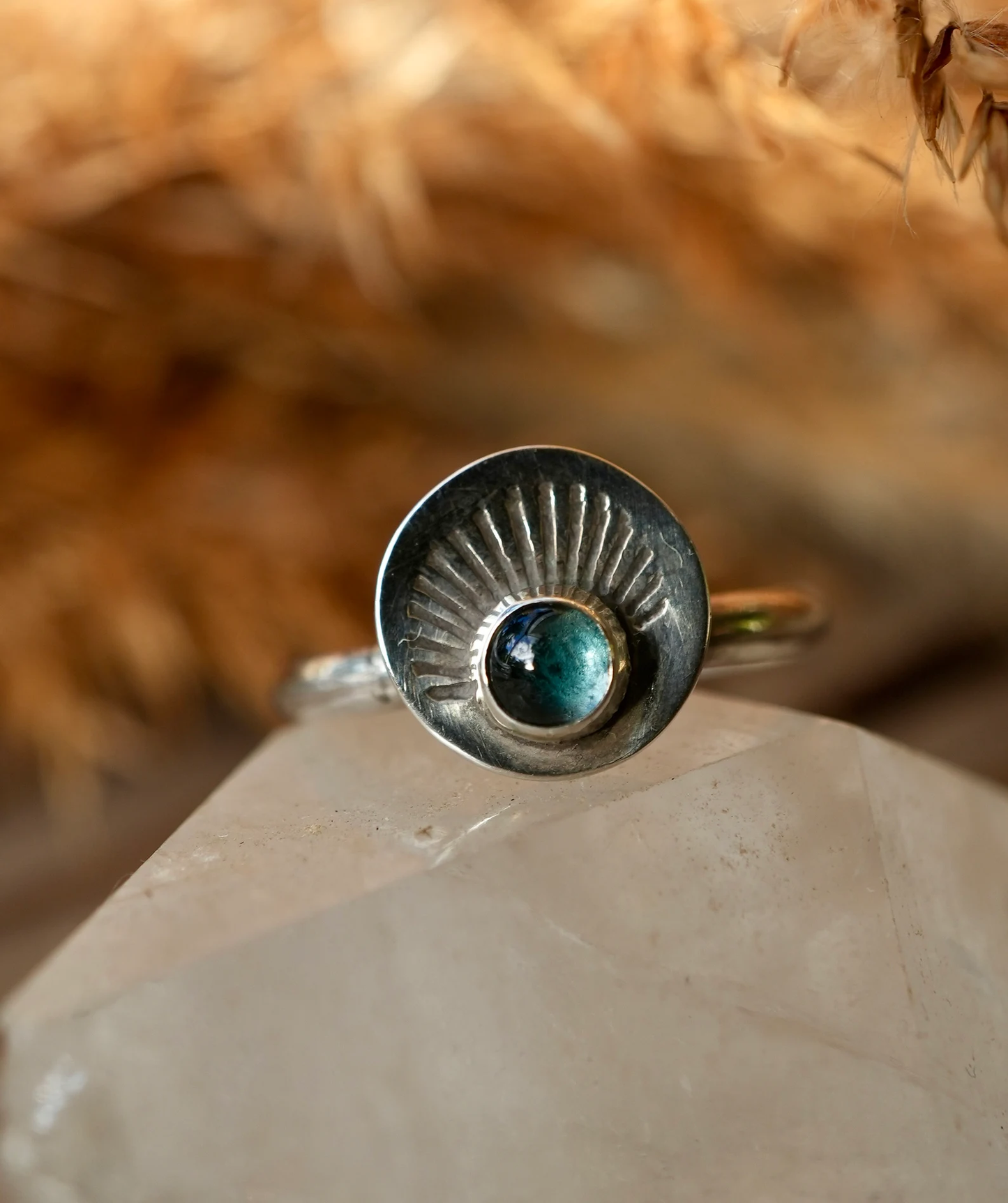 Blue Topaz Sunburst Silver Ring